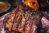 Roast Pork with Warm Persimmon and Apple Sauce