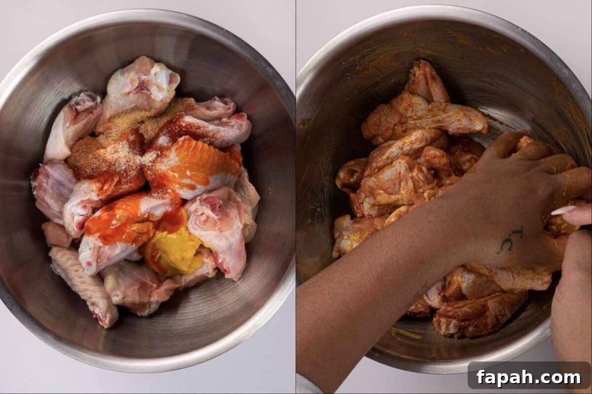 Crispy Lemon Pepper Chicken Wings Recipe 3 Wings mixed with mustard and hot sauce
