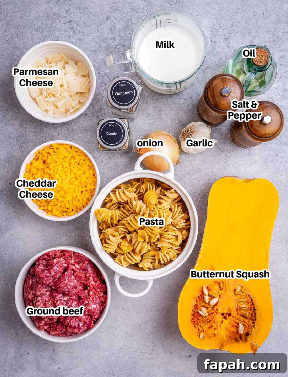 ingredients for butternut squash pasta.