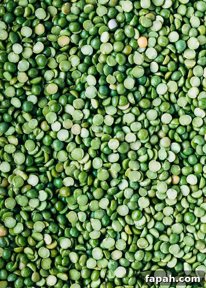 closeup of a pile of dried green split peas