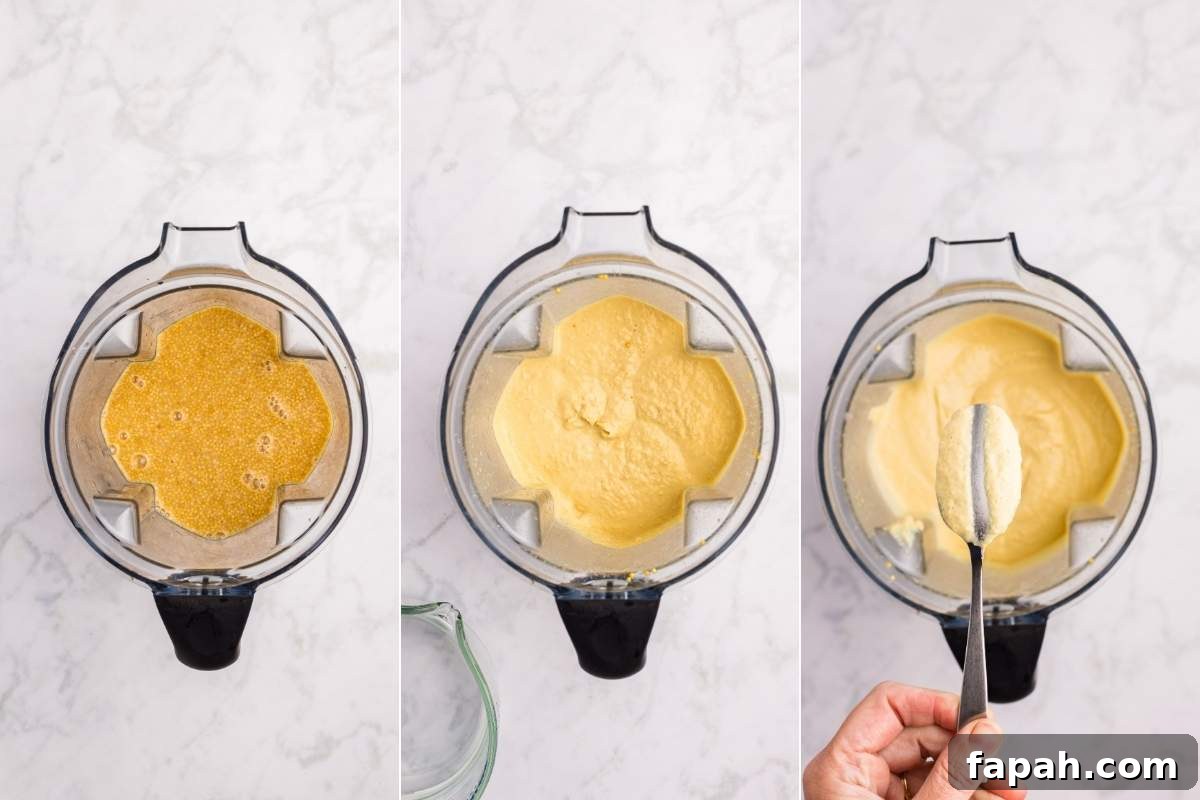  Blender with mustard mixture in three stages of blending until smooth.