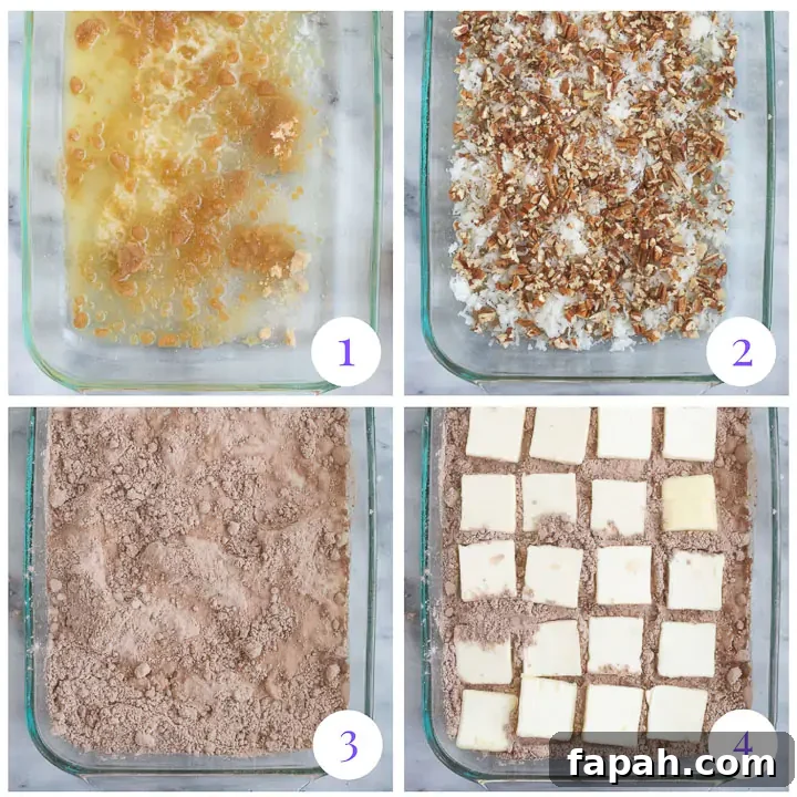 German Chocolate Dump Cake Recipe — Quick Decadent Dessert 4 how to make German chocolate dump cake step by step