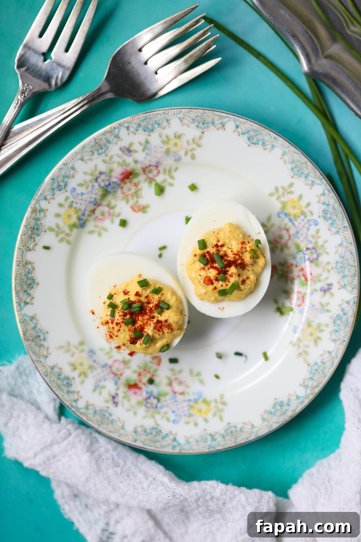 Southern deviled eggs on a white plate.