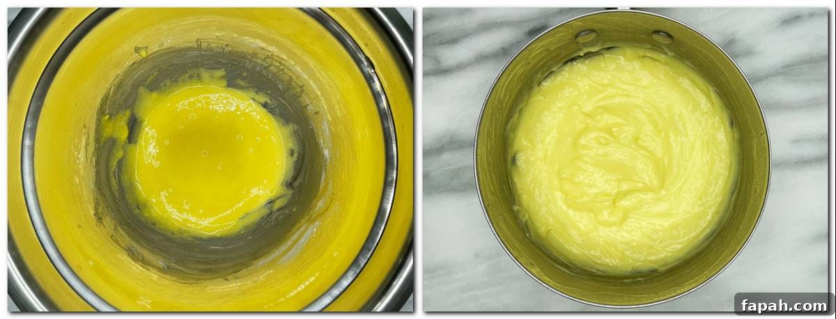 Classic French Strawberry Tart Recipe (Tarte aux Fraises) 8 Photo 5: Egg yolks/sugar mixture in a bowl Photo 6: Pastry cream in a saucepan