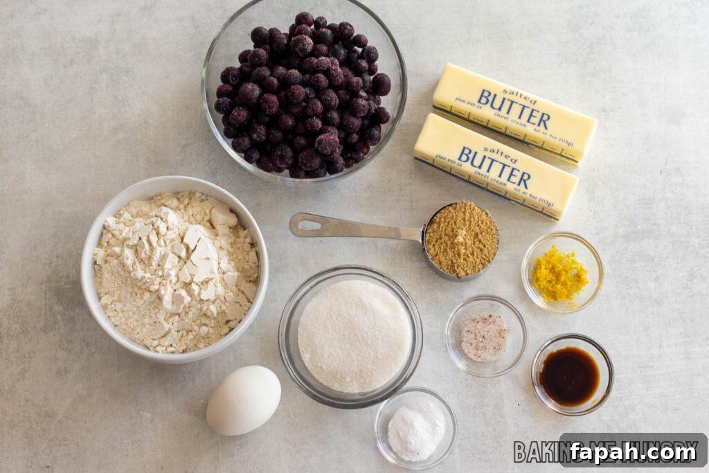 Chewy Blueberry Blondies with Lemon Glaze 4 ingredients in small bowls