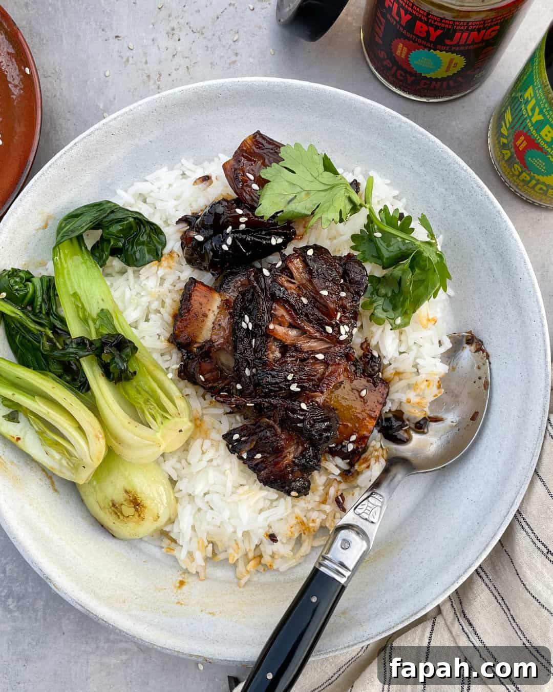 Sweet Chili Braised Beef Short Ribs with Stir-Fried Bok Choy and Rice Primal Gourmet