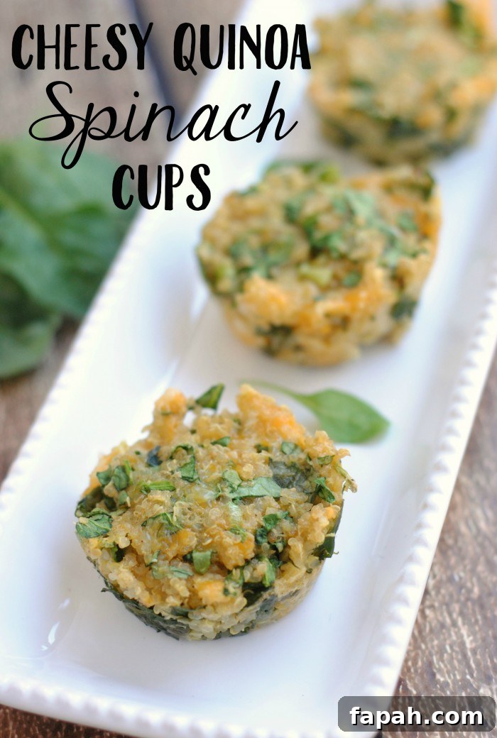 Cheesy Quinoa Spinach Cups Recipe- so easy to make and a great way to get the kids in the kitchen! Who knows, they may even eat some spinach!