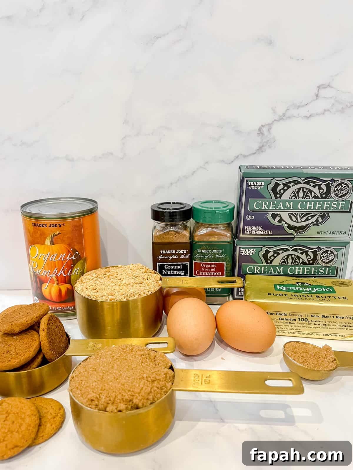 Pumpkin Cheesecake with Gingersnap Graham Cracker Crust Recipe 3 Ingredients needed to make pumpkin cheesecake with gingersnap crust.