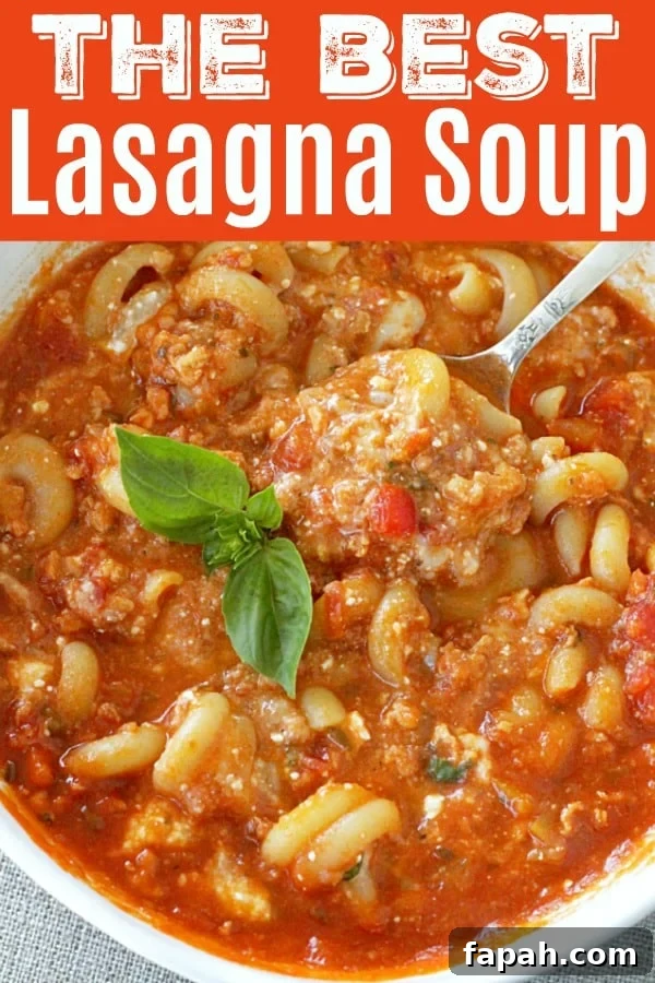 Hearty Lasagna Soup with Italian Sausage and Mozzarella 2 The Best Lasagna Soup Recipe | Foodtastic Mom #lasagnasoup #souprecipes #lasagna #bestlasagnasoup #soup