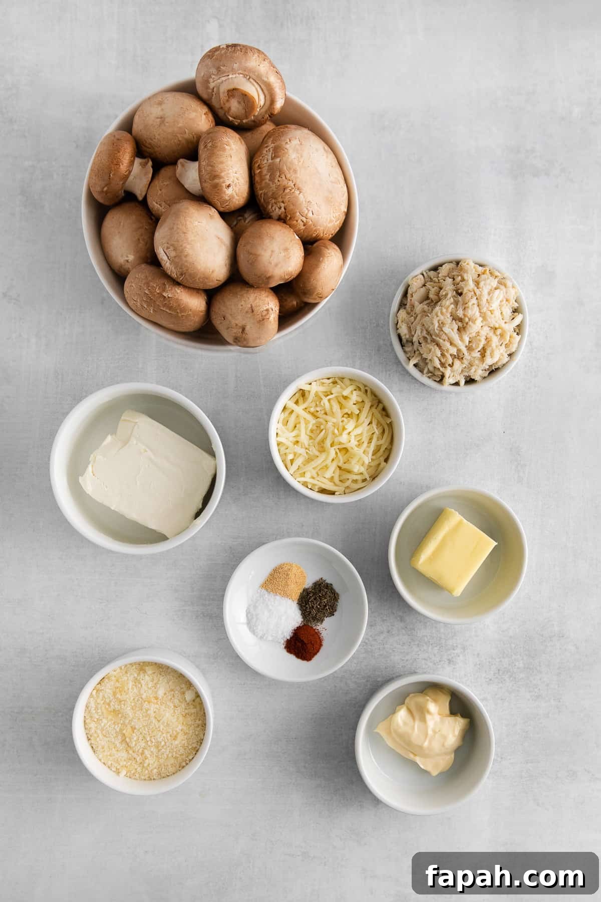 Ingredients for crab stuffed mushrooms.
