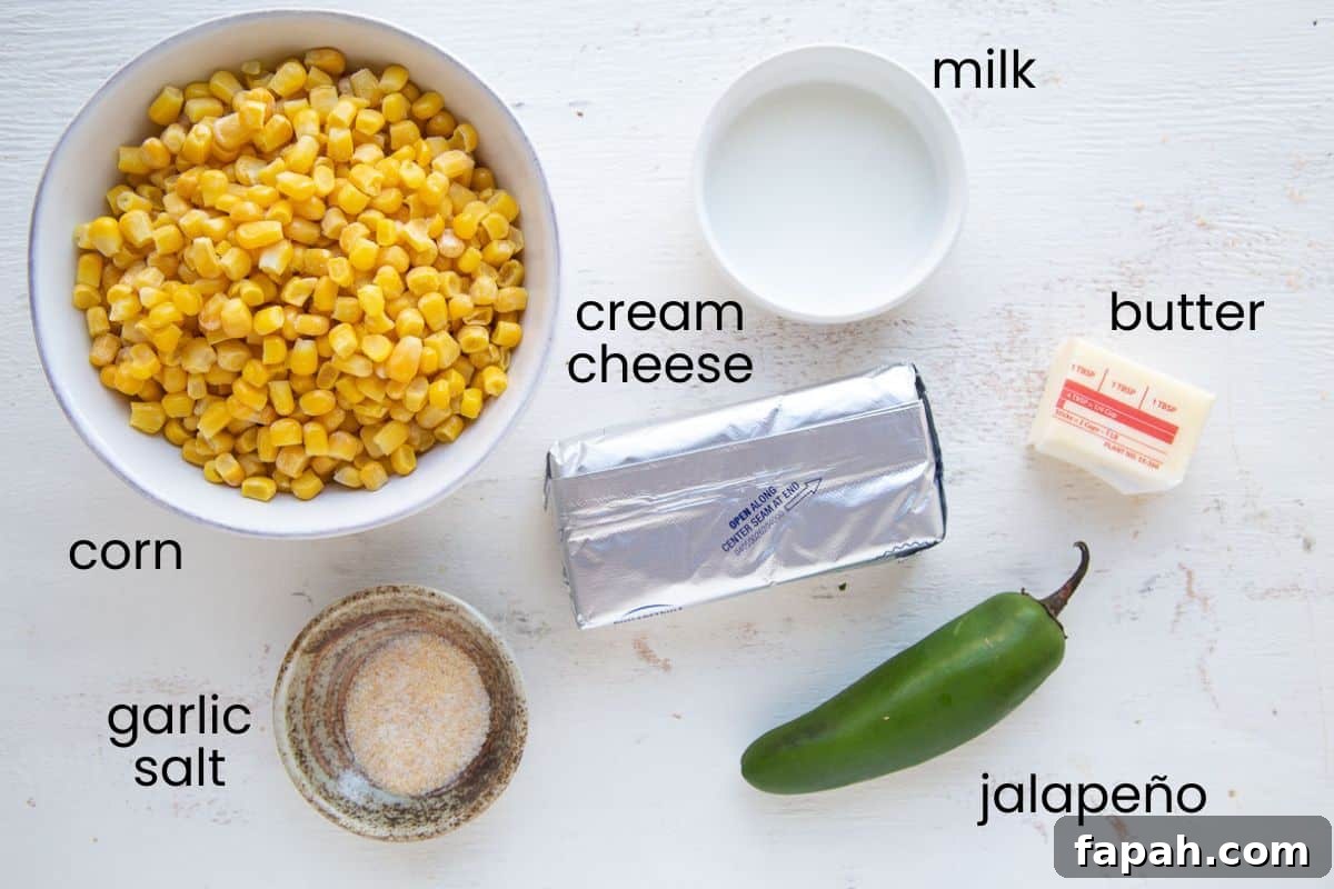 corn, cream cheese, and other ingredients.