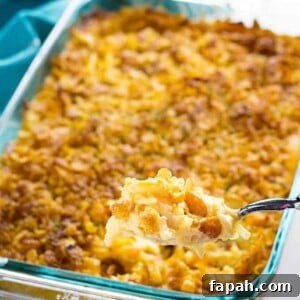 cheesy hashbrown casserole with corn flake topping