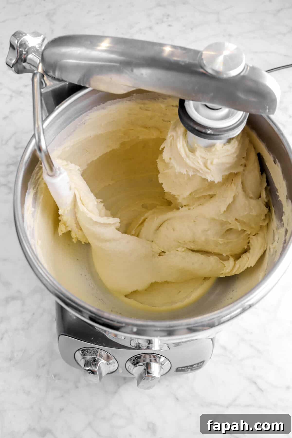 coffee cake batter in mixer bowl