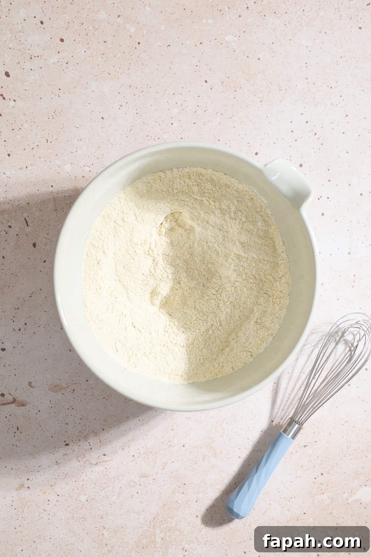 Dry ingredients in a mixing bowl.