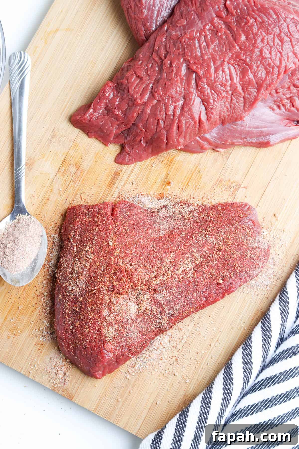 Seasoning the Deer Meat with Olive Oil and Beef Rub For Smoked Venison Roast