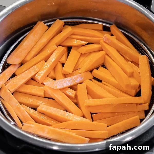 Air Fryer Sweet Potato Fries Recipe - Easy instructions for how to make sweet potato french fries in an air fryer. Crispy and tastes just like deep fried but this recipe uses very little oil. Sweet potatoes make the perfect fries.