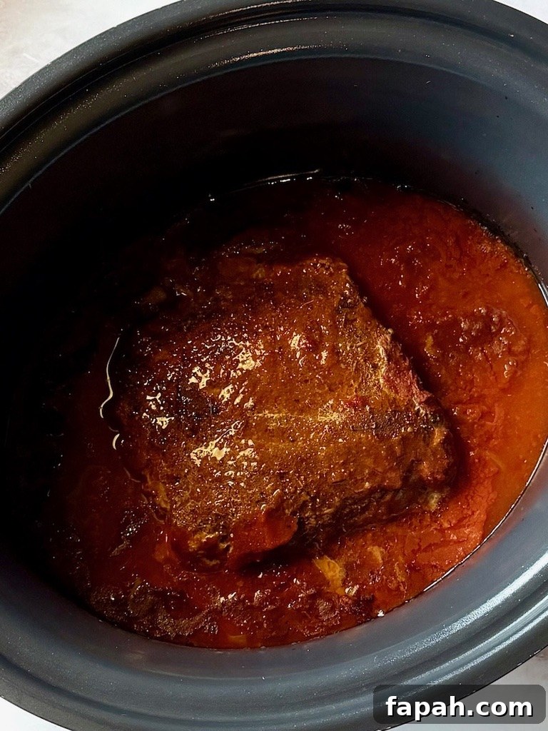 Pork roast cooked in the slow cooker