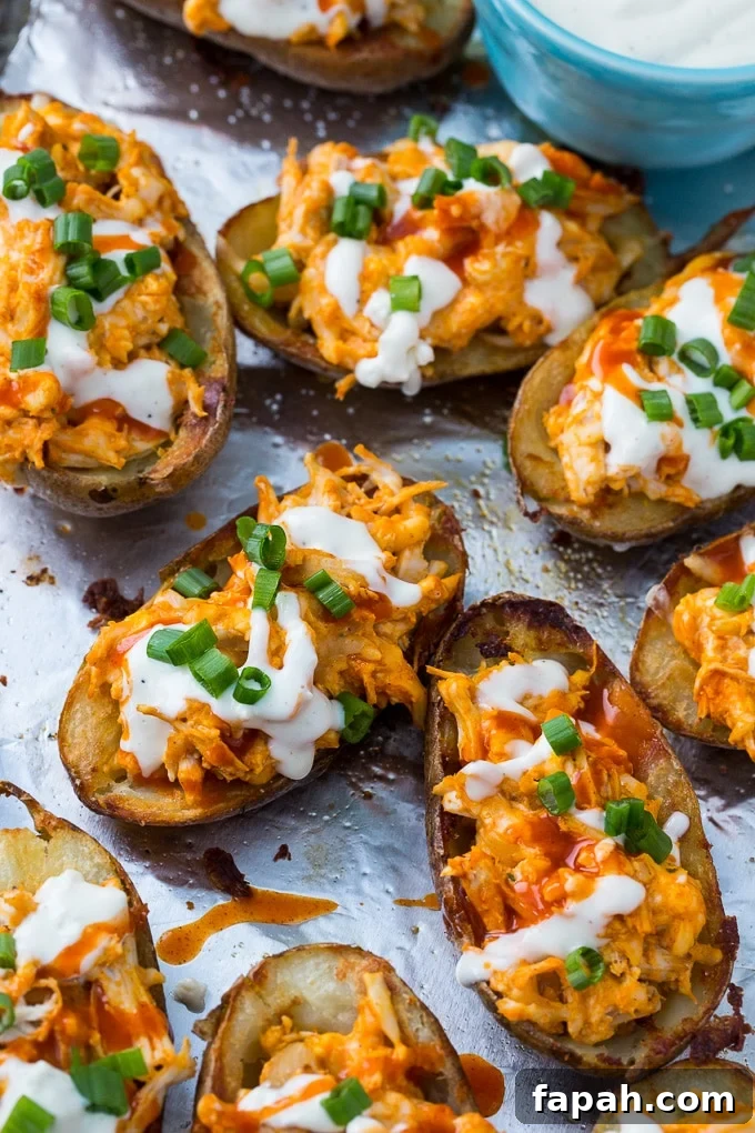 Buffalo Chicken Potato Skins are the perfect spicy appetizer!