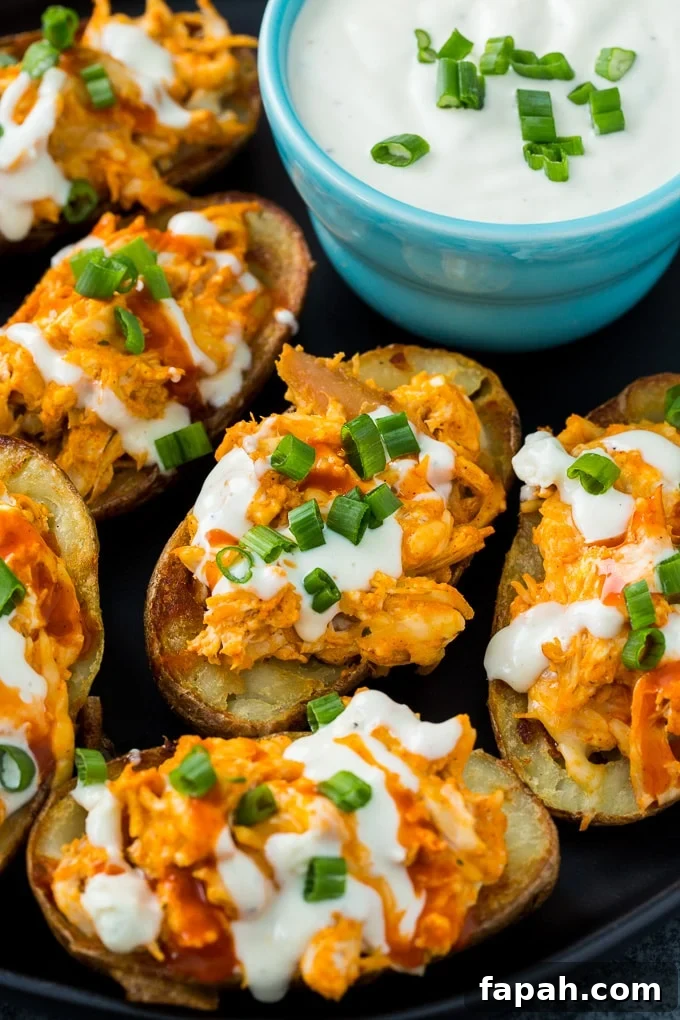 Buffalo Chicken Potato Skins with blue cheese dressing