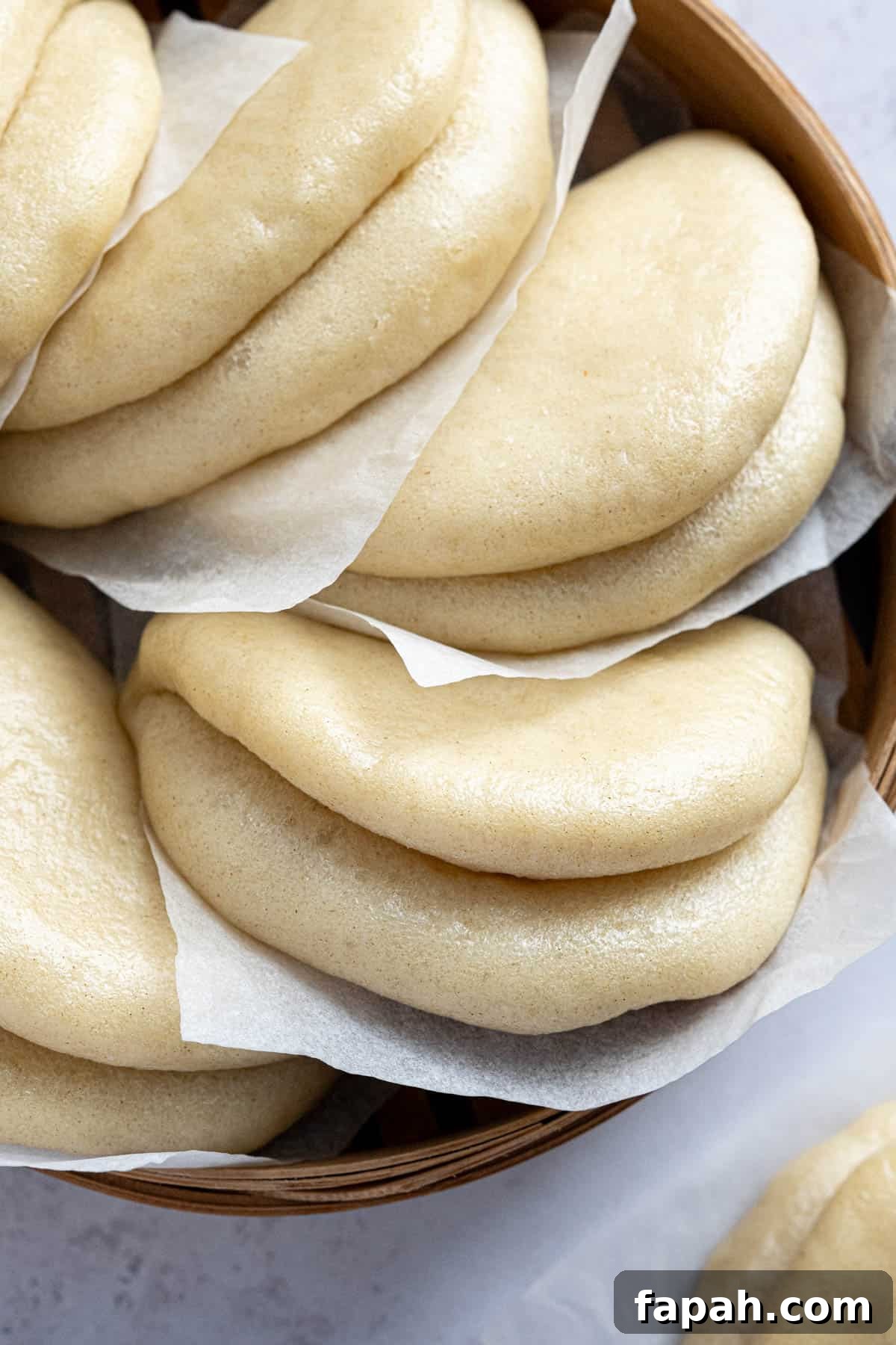 Close up of the bao buns.