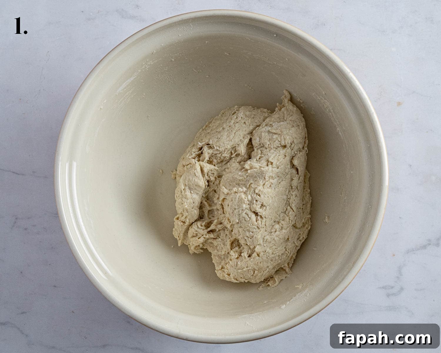 step 1, the mixed, unkneaded dough.