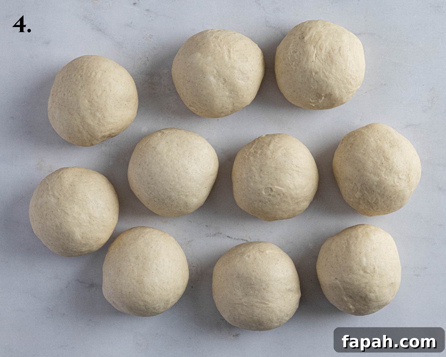 Step 4, the dough divided into 10 balls.