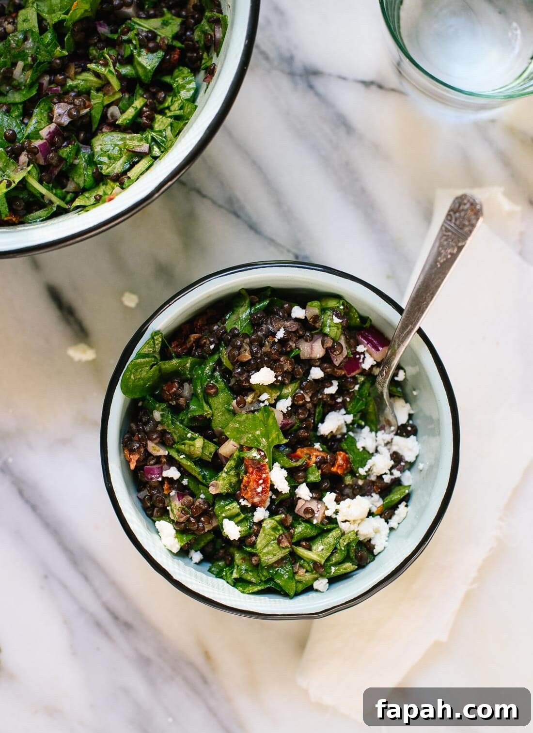 Greek Lentil Salad with Feta, Cucumber & Lemon Dressing 5 This Greek lentil salad recipe is fresh, delicious and simple to make! cookieandkate.com