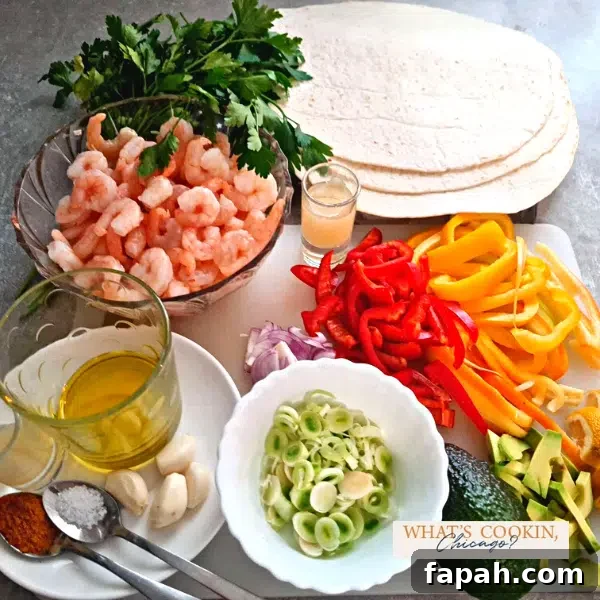 Classic Shrimp Fajitas: Zesty Skillet Recipe for Dinner 2 classic shrimp fajita ingredients in the table