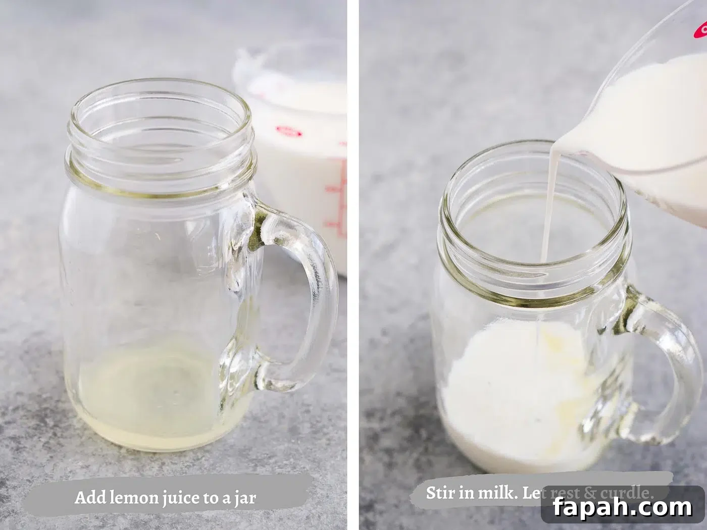 process images of making buttermilk