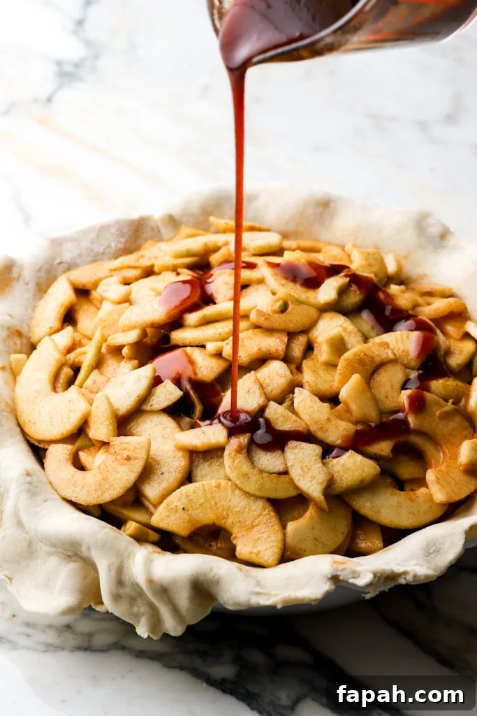 syrup poured on top of the apples