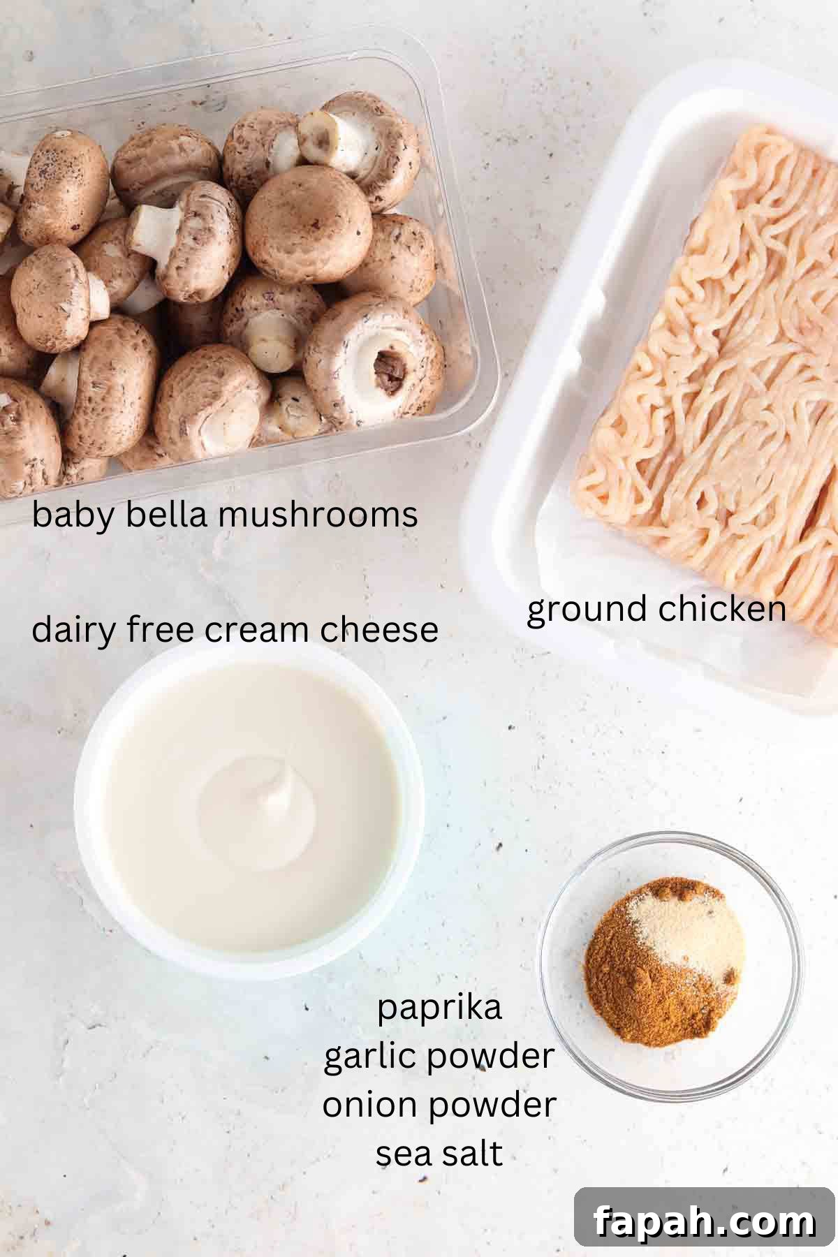 Mushroom ingredients in glass bowls on the counter.