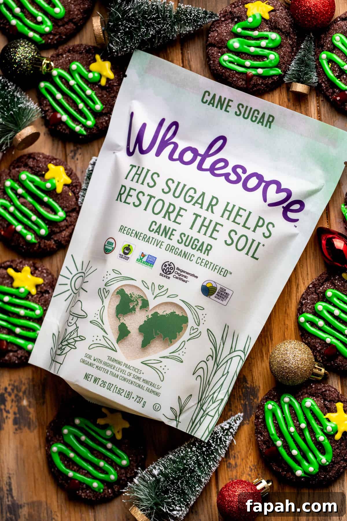 Festive Christmas Tree Cookie Recipes for Holiday Baking 3 Bag of sugar with cookies surrounding it.
