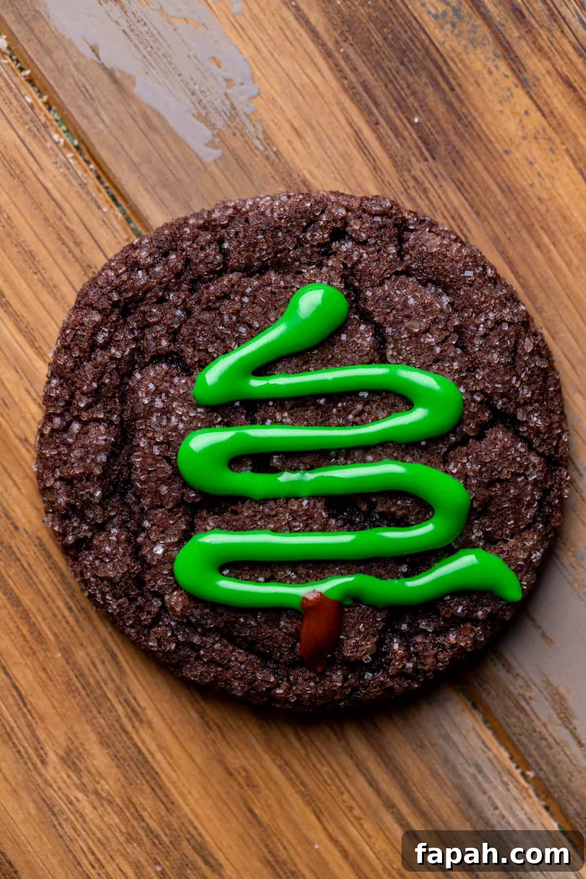 Festive Christmas Tree Cookie Recipes for Holiday Baking 9 Chocolate cookie with the green icing on it.