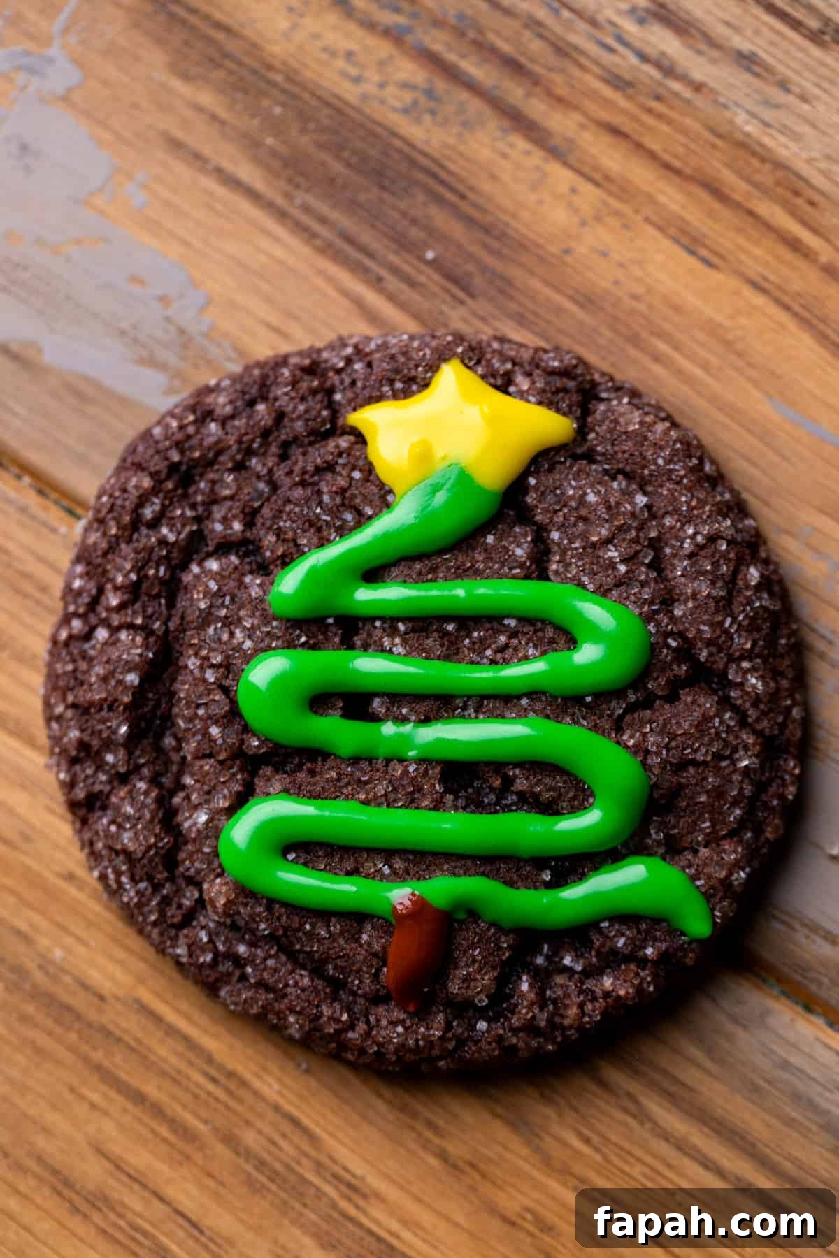 Festive Christmas Tree Cookie Recipes for Holiday Baking 10 Chocolate cookie with a star on top of the tree with icing.