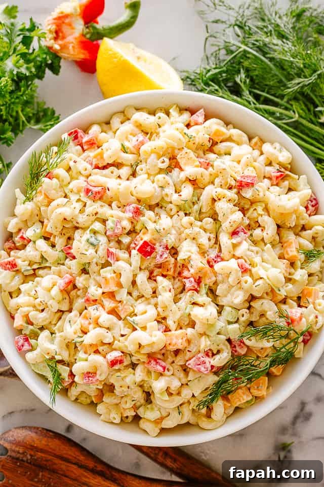 Bowl of creamy macaroni salad