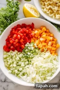 Bowl of macaroni salad ingredients
