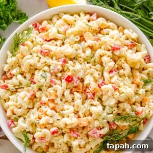 Bowl of creamy macaroni salad