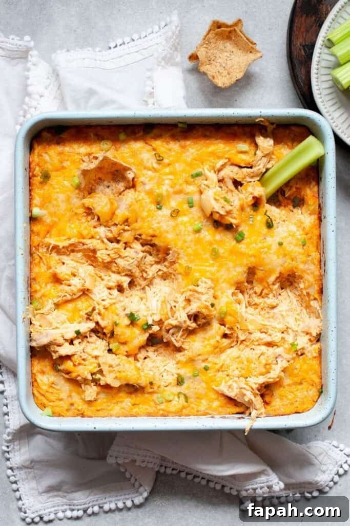 healthy buffalo chicken dip with celery stick
