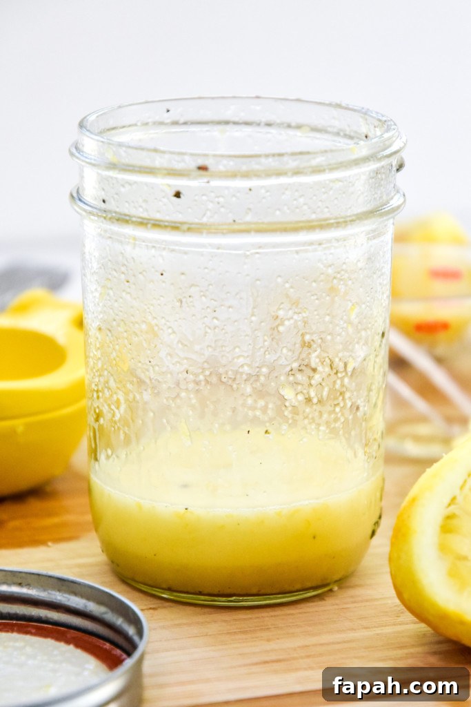 lemon olive oil dressing made in a mason jar.