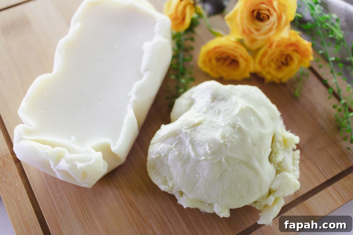 Mango Butter vs Shea Butter: Which Is Right for Your Skin? 3 Mango butter and shea butter on a wooden board.