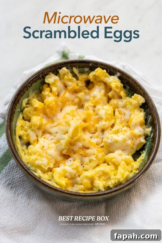 Microwave Scrambled Eggs Recipe | BestRecipeBox.com Microwave Scrambled Eggs Recipe in bowl