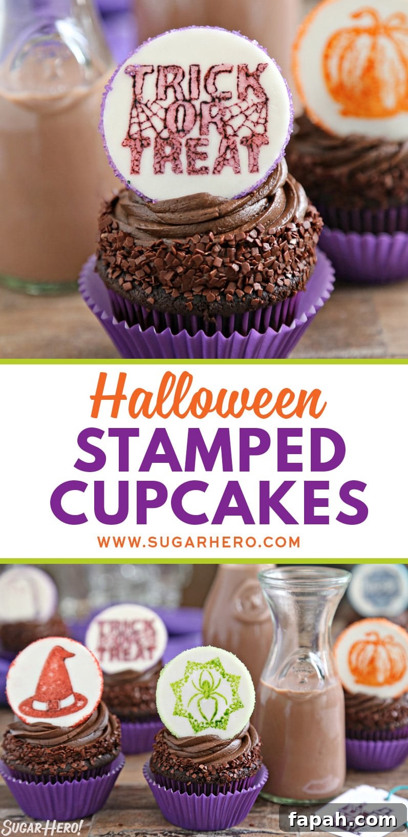 Stamped Halloween Cupcakes | From SugarHero.com