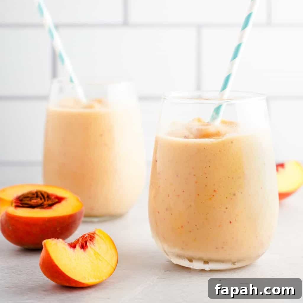Banana Peach Smoothie in 2 Glasses