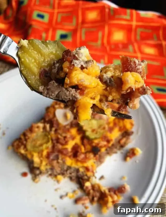 Keto Bacon Cheeseburger Casserole (Low-Carb Recipe) 8 fork full cheeseburger casserole