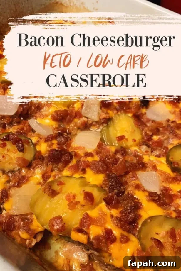 Keto Bacon Cheeseburger Casserole (Low-Carb Recipe) 9 bacon cheeseburger casserole pin