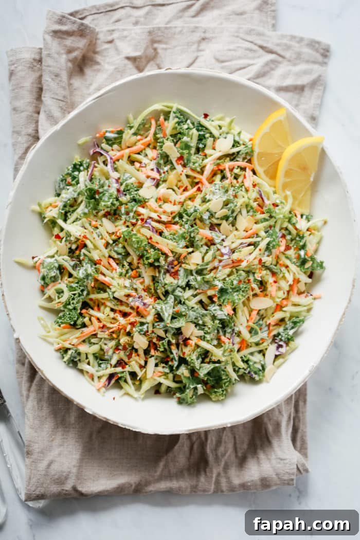 60 Delicious Whole30 Recipes for Every Meal and Snack 31 overhead view of slaw salad in a bowl