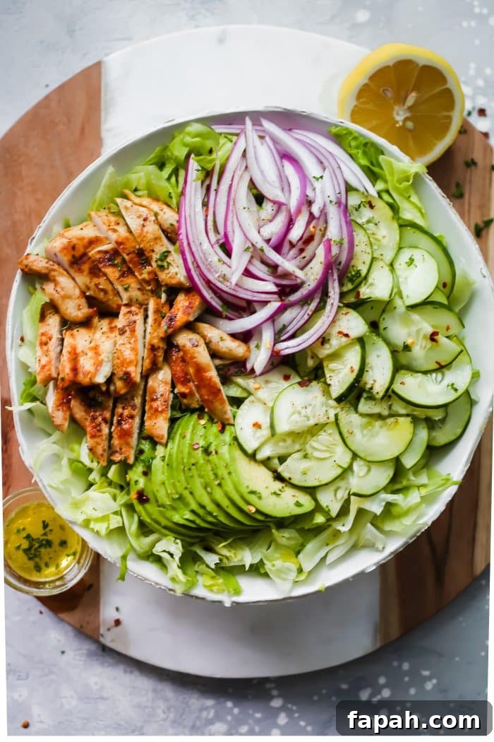 60 Delicious Whole30 Recipes for Every Meal and Snack 37 overhead view of chicken salad in a white bowl