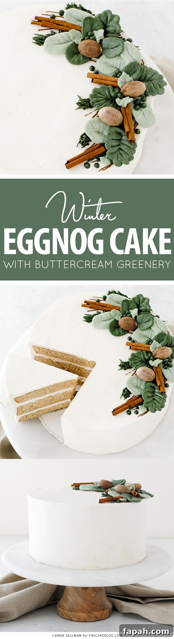 Decadent Eggnog Layer Cake with Spiced Rum Glaze 2 Eggnog Cake - a rich butter cake with hints of cinnamon and nutmeg, paired with a creamy eggnog buttercream | by Carrie Sellman for TheCakeBlog.com
