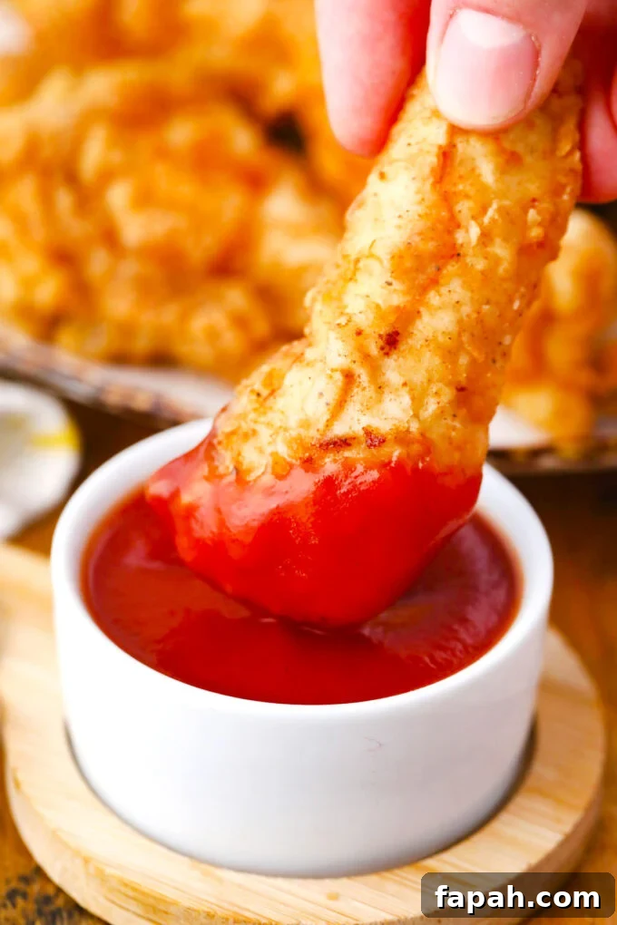Crispy Southern-Style Fried Chicken Recipe for Perfect Crunch 12 Dipping golden chicken in ketchup.