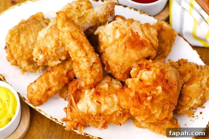 Crispy Southern-Style Fried Chicken Recipe for Perfect Crunch 3 A serving plate with crunchy homemade fried chicken.